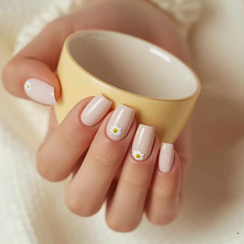 Minimalistische Nagelkunst mit zarten, vanillegelben Micro-Florals, perfekt in Szene gesetzt im Beautycenter by Neta nahe Herisau.