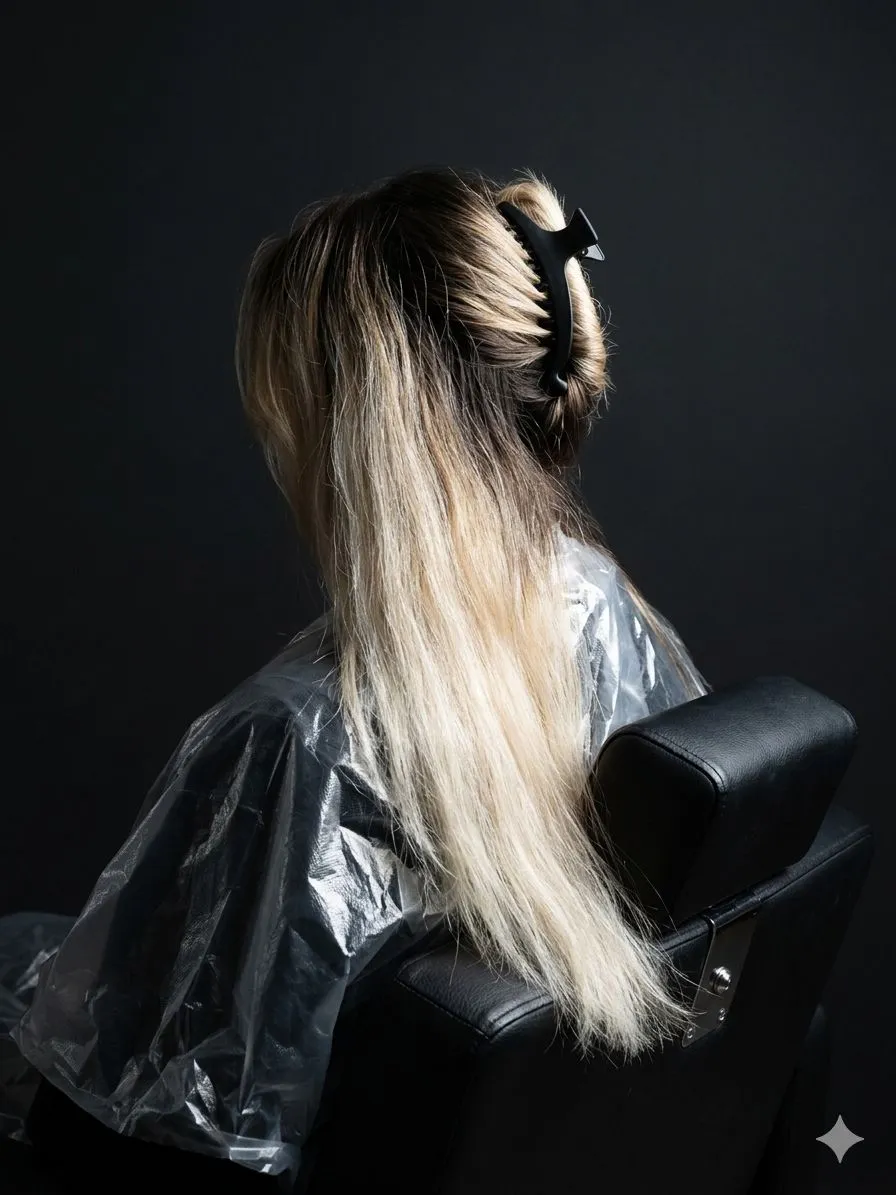 Highlights vorher — monoton dunkelbraunes Haar ohne Tiefe